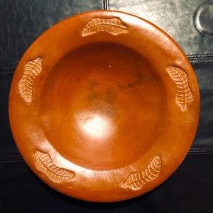 Large 16” Clay Ceramic Bowl with Leaf design